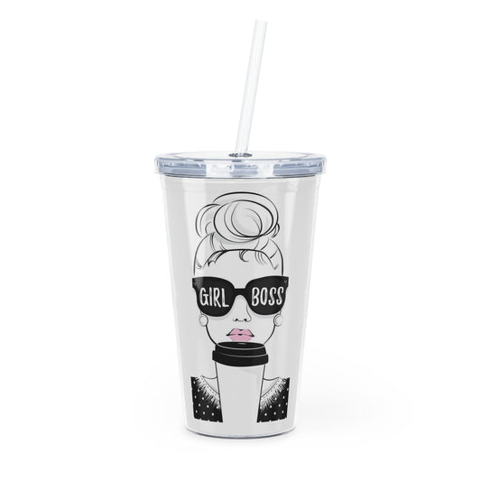 Girl Boss Plastic Tumbler with Straw