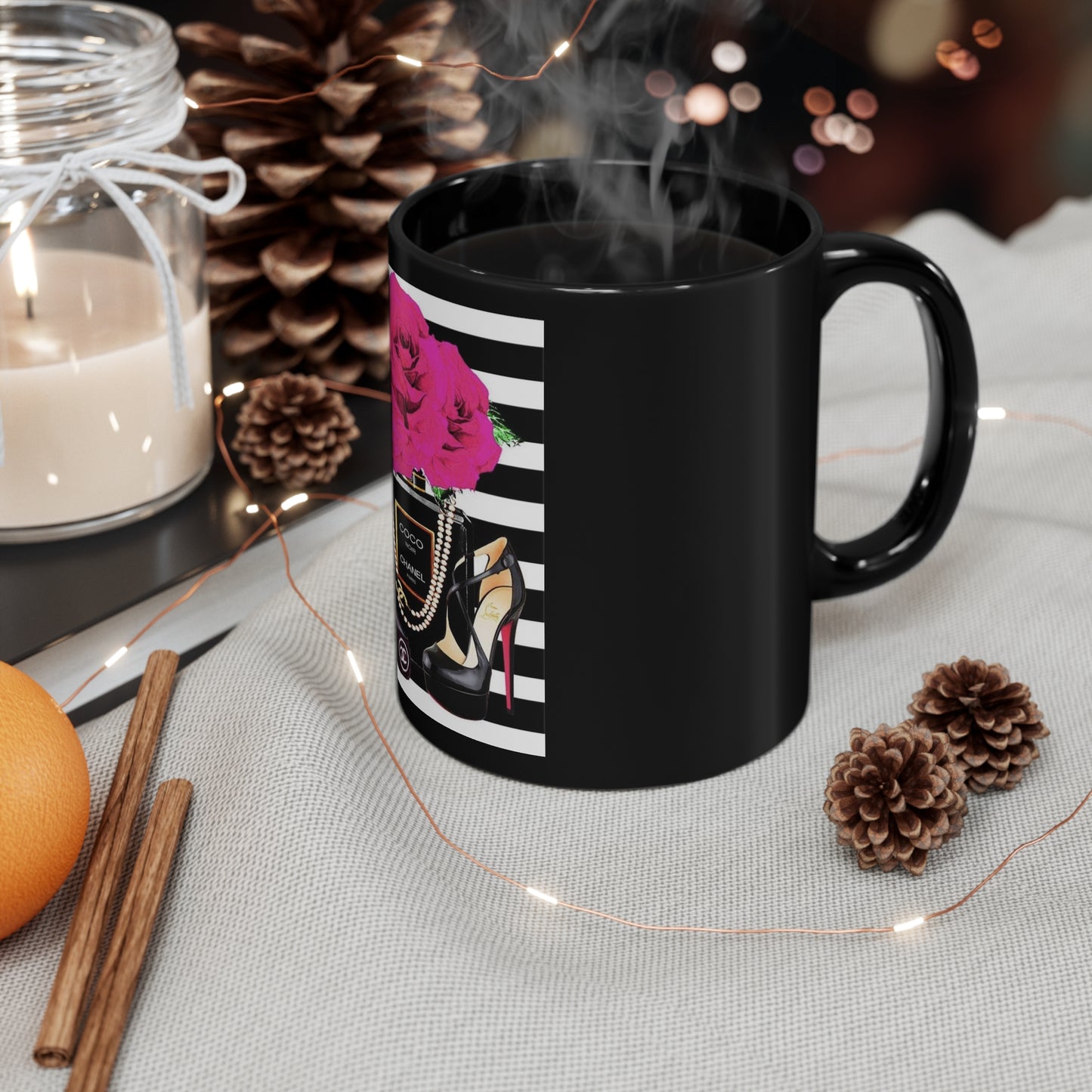 CC rose 11oz Black Mug